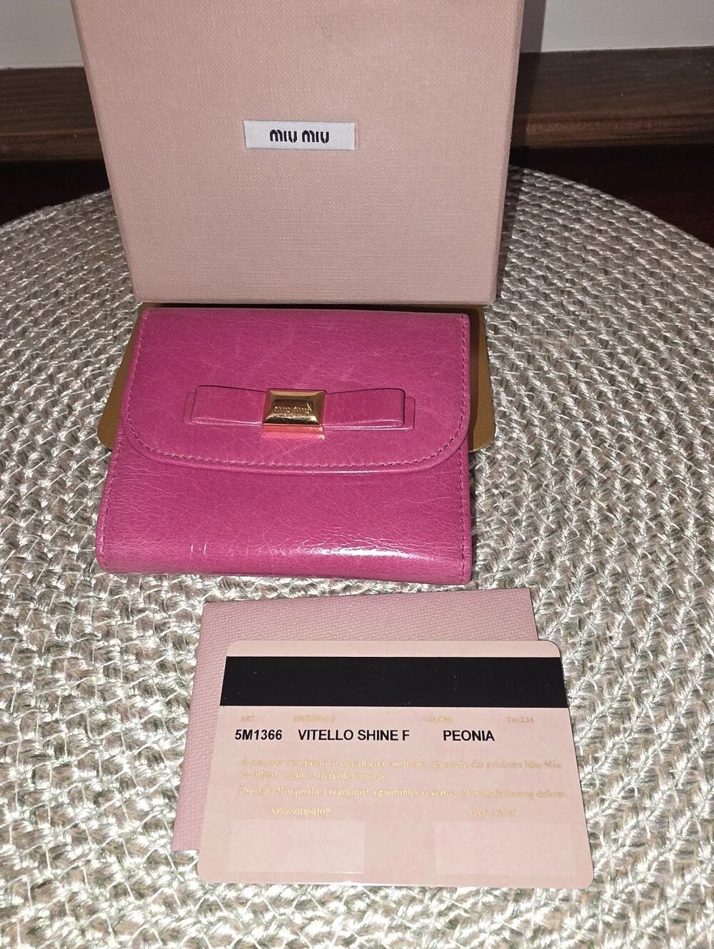 Pre-owned Authentic Miu Miu Bright Pink Leather Bow-Accent Wallet